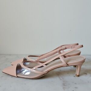 STUART WEITZMAN: Ballet Pink Patent Leather Pointed Kitten Heels